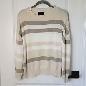 Vici Cream Tan Brown Striped 3/4 Sleeve Crew Neck Sweater - Size Medium
